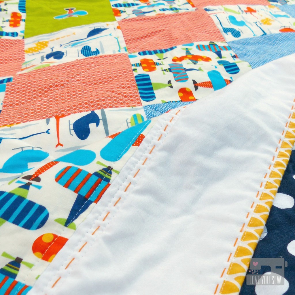 Heli and Plane Quilt Closeup w Handquilting